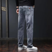 2025 New Men Fashion Loose Straight Elasticity Jeans Male Wear-Resistant Look Taller Denim Pants Smart Casual Dark Gray Trousers