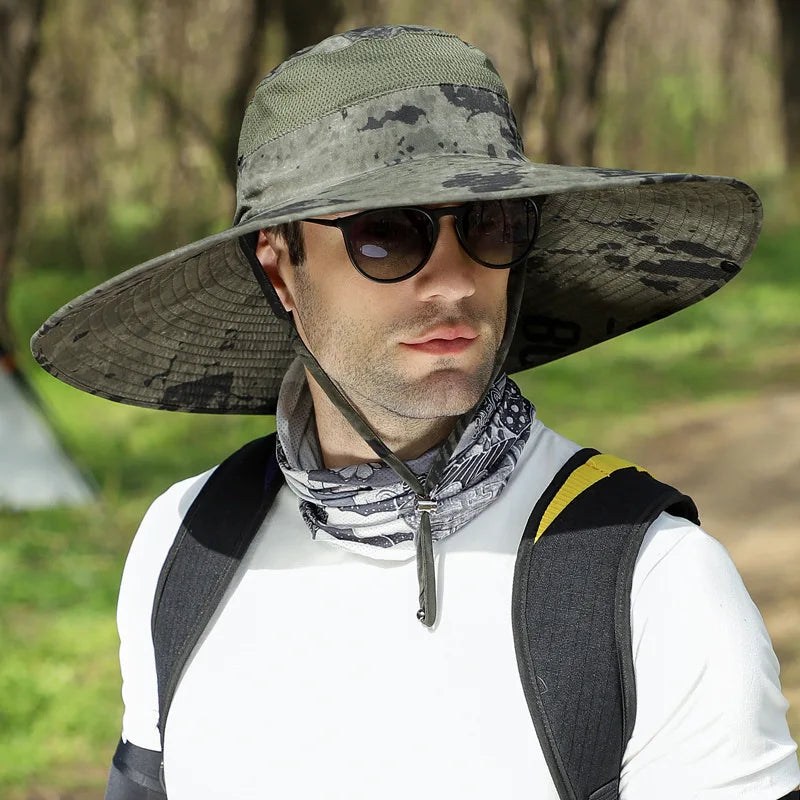 Men's Sun Hat With 15cm Wide Brim UPF 50+ Outdoor Cap for Hiking Fishing Camping Traveling Quick Dry Beach Fisherman Hat