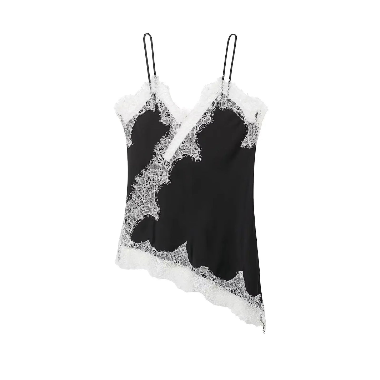 Sexy Lace Sling Tops Women's Hollow Out Sleeveless Backless Asymmetrical Hem Top 2026 Summer New Lady Fashion Short Tops