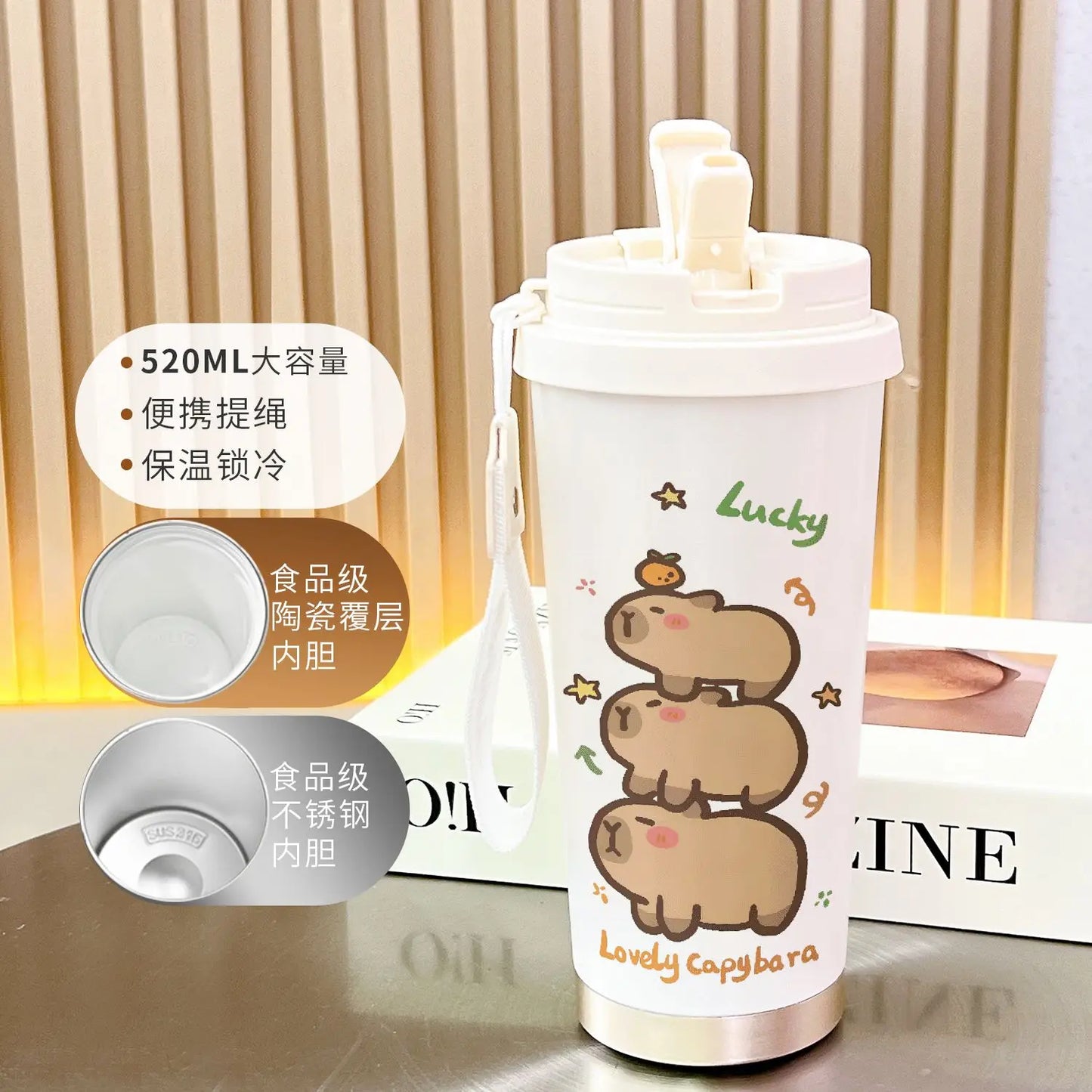 Cartoon Capybara Insulated Stainless Steel Mug High Quality Coffee Cup kapibara Portable Water Cup Vehicle-mounted Bottle