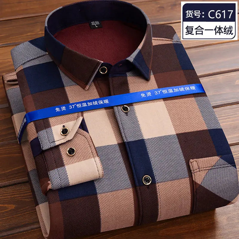 Autumn and Winter Men's Long-sleeved Fleece Shirt Thermal Shirt Plaid Jacket Clothes Men's Clothing Streetwear Men Shirts