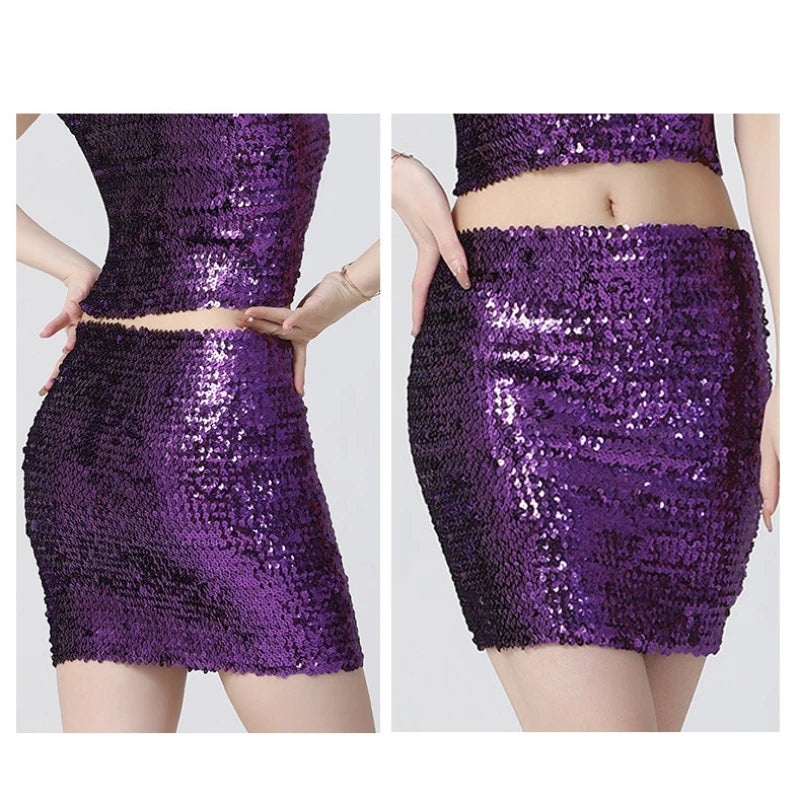 Women's Sequin Slim Fit Skirt Sparkle High Waist Stretchy Bodycon Mini Skirts Party Prom Nightclub Carnival Apparel