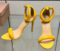 Golden open toed shoes, sexy one-piece belt, summer new high heels, women's slim heels, versatile fashion sandals