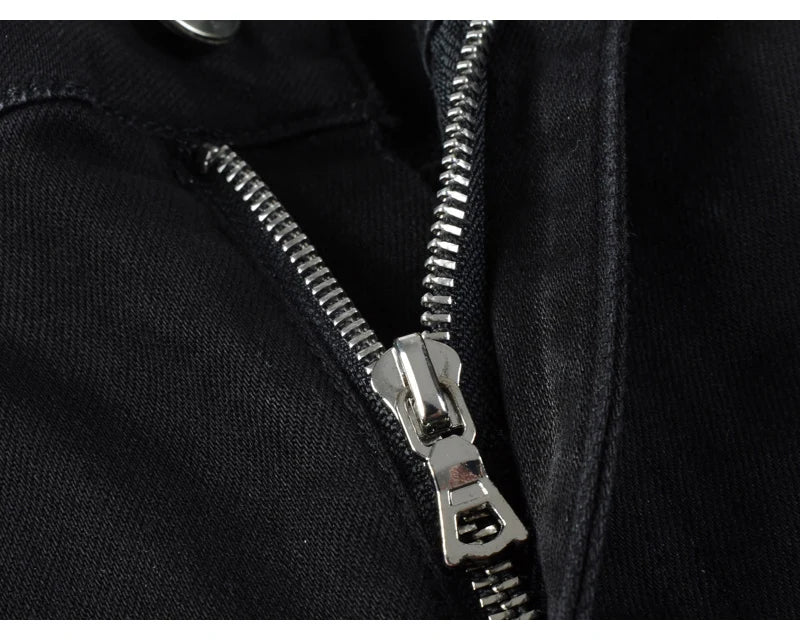 Fashionable new men's jeans, washed, nostalgic, elastic, slim fit, perforated, patchwork patch, black jeans, high street designe