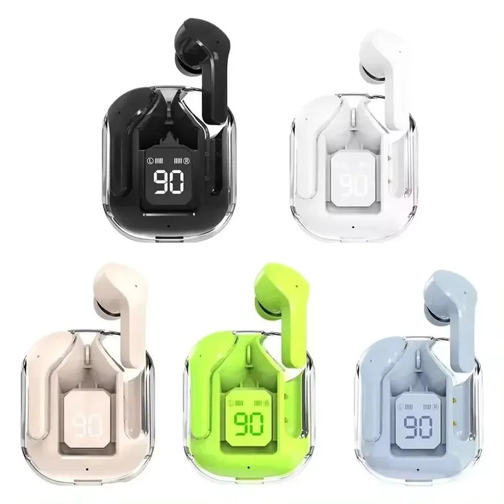 Original T2 Wireless Bluetooth Earphone Transparent HIFI Headphones LED Power Digital Display Stereo Sound Earphones for Xiaomi