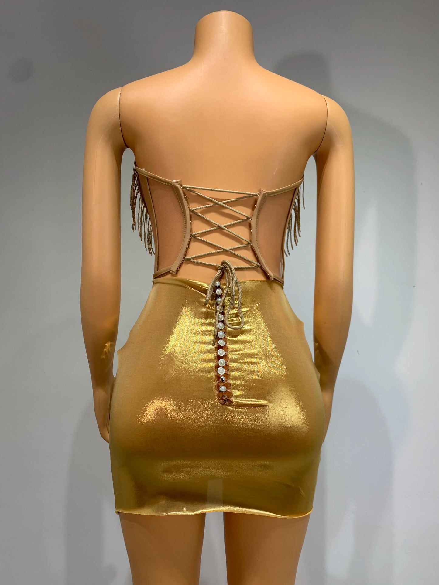 Sparkly Gold Silver Rhinstones Fringes Top Skirt Set Women Sexy Strapless Designer Two Pieces Dress Nightclub Party Stage Outfit