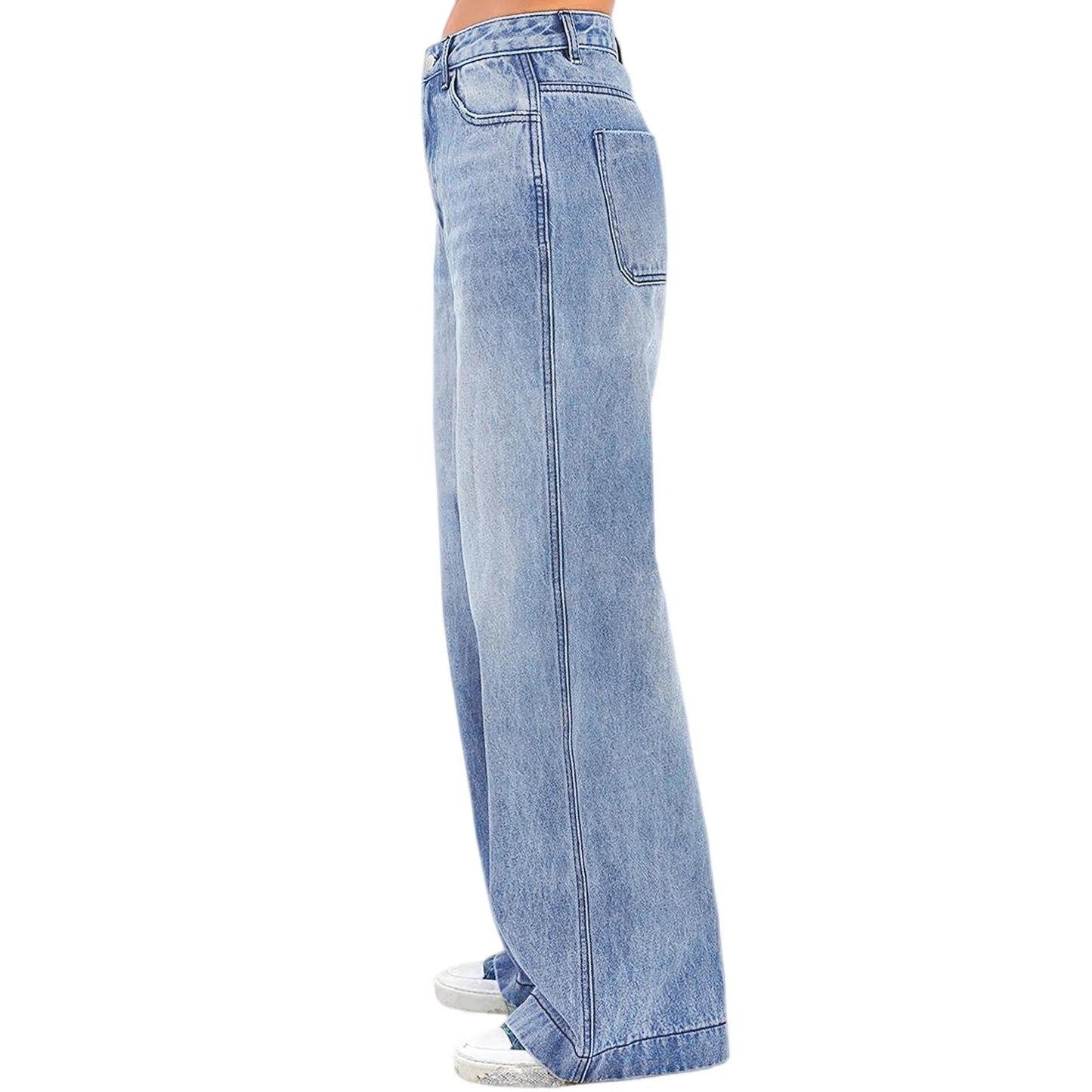 Jeans Wide Leg Jeans Pants For Women Casual For Women Fitshinling Fashion Clothing Vintafe Denim Trousers Light Blue Female