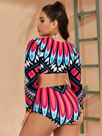 African Print Style Bathing Suit Tribal Swimsuit Long Sleeves Women Swimwear Totem Summer Beachwear Plus Size Swim Wear Maillot