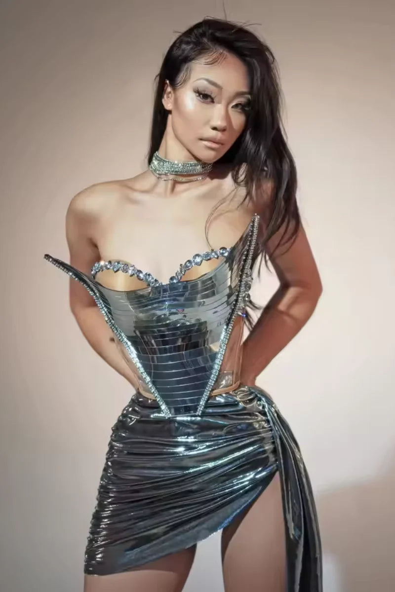 Yiling Cool and Shiny Sexy Two-piece Dress Stage Costume Birthday Party Costume Night Club Dancer Performance Stage Costume