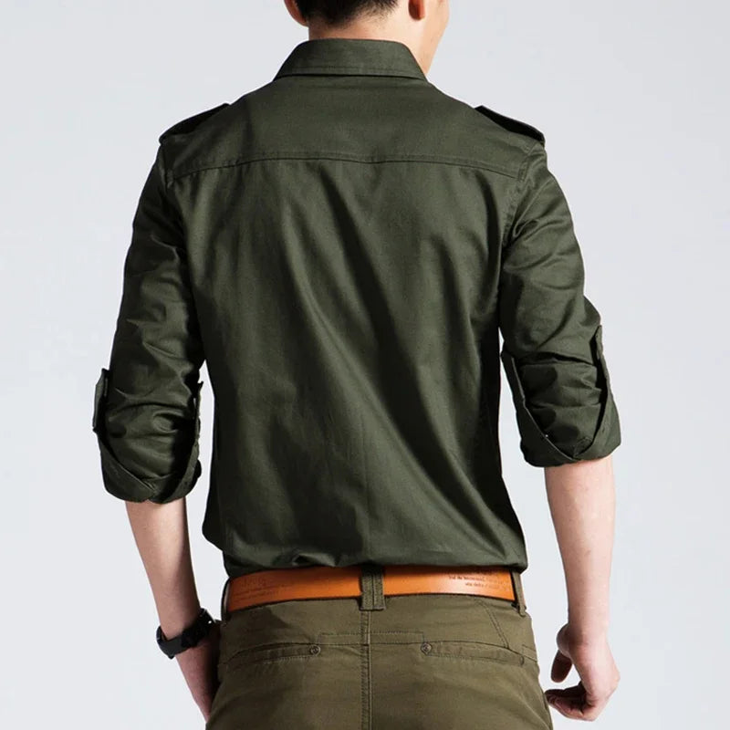 Mens Military Shirts 2025 Autumn Long Sleeve Casual Workwear Pocket Shirts Camisas Slim Solid Male Military Shirts Chemise Homme