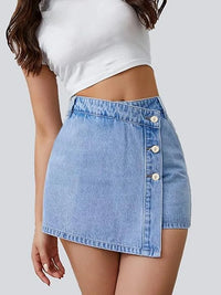 Women's Denim Shorts High Waisted Asymmetric Button Detailing Ideal for Trendy Summer Outfits Casual Occasions