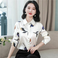 Silk Printed Long Sve  Ne Women's irt Spring 2026 Slim Fit Faion Design Korean Sle Commute Wind Floral Pattern
