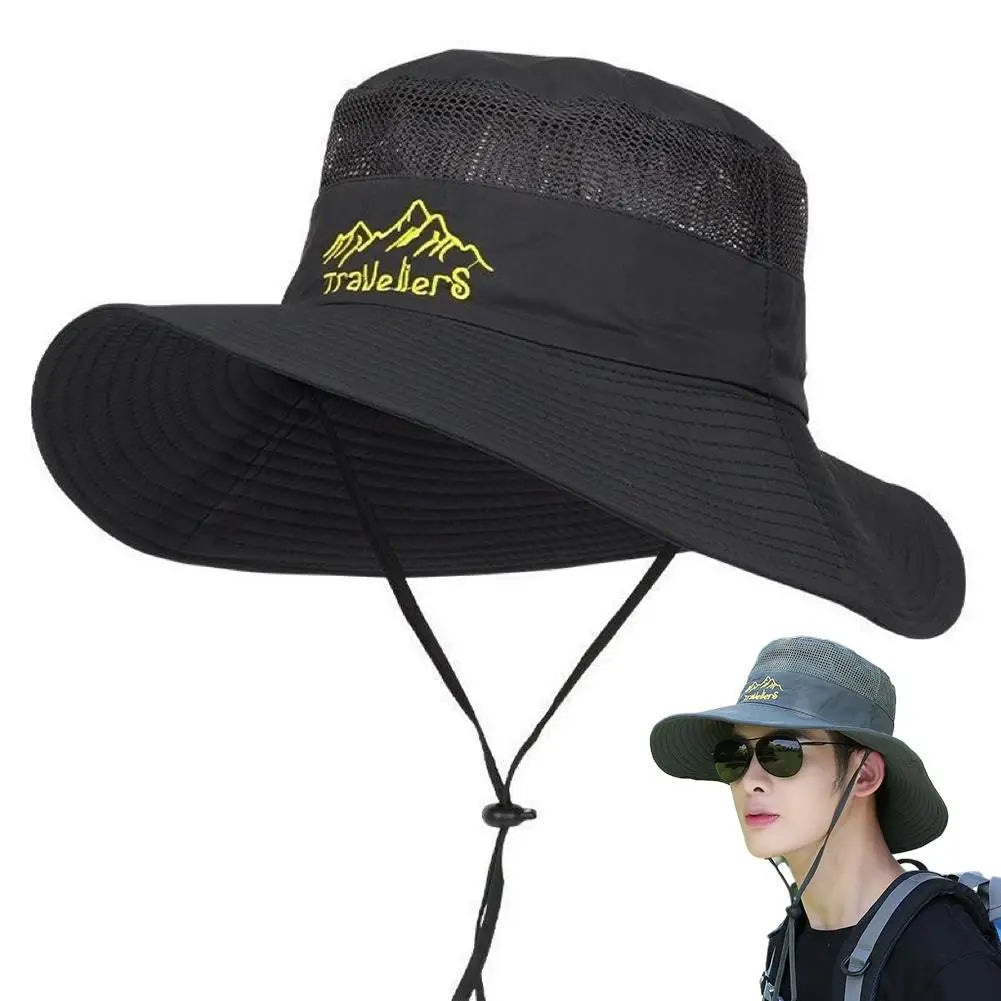 UPF 50+ Wide Brim Sun Hat Fishing Hat Men Women Breathable Hiking Cap UV Protection Foldable Adjustable Strap Cotton Linen