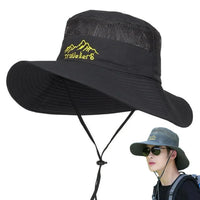 UPF 50+ Wide Brim Sun Hat Fishing Hat Men Women Breathable Hiking Cap UV Protection Foldable Adjustable Strap Cotton Linen