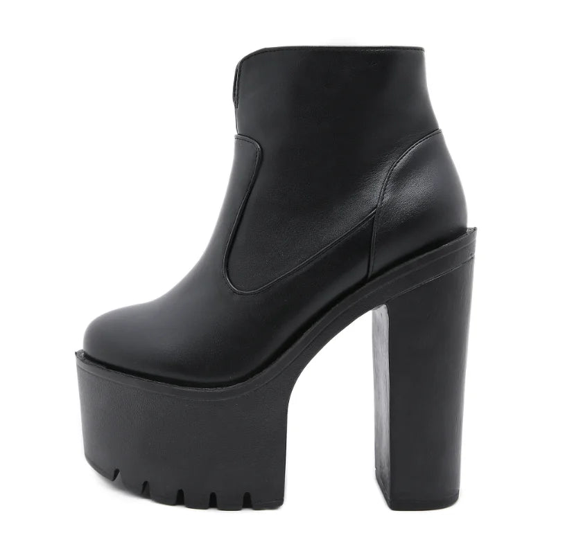 Sexy Black Bootes Round Toe Ankle Boots for Women High Quality Fashion Sale Winter New Woman Nightclub women's thick short boots