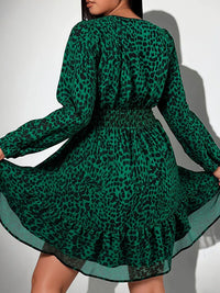 New Sexy V-Neck Leopard Print Long-Sleeve Dress Plus Size Women Clothing American Slim A-Line Skirt Elegant Party Evening Dress