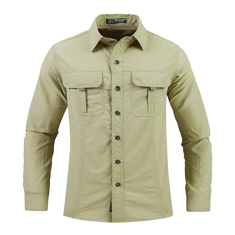 2023 New Mens Military Shirt Men Short Sleeve Cargo Shirts 100% Cotton Casual Solid Shirt Male Pocket Work Shirt