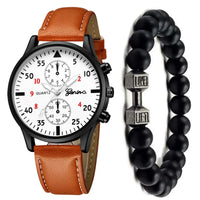 2/1pcs Men Sports Watches Set Man Business Quartz Wristwatch Luxury Brown Leather Bracelet Men Casual Clock Watch（no Box）gifts