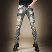 Broken Man Cowboy Pants with Holes Ripped Pockets Torn Tapered Jeans for Men Trousers Classic High Quality 2025 Trend Stacked Xs