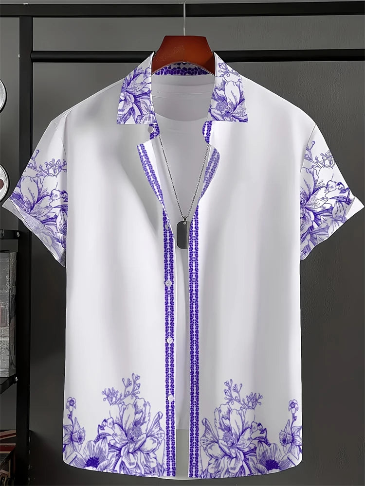 Men's Lapel Button Down Shirt T-Shirt New Floral Print Hawaii Beach Vacation Short Sleeve Breathable Fashion Men's Shirt Tops