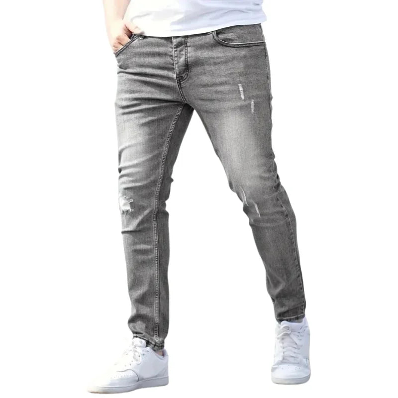Mens Stretch Retro Pants Casual Skinny Jeans Male Slim Fit Denim Trousers Soild Jeans Fashion Pencil Straight Pants Man Clothes
