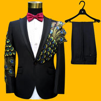 New Embroidered Tuxedos Men, Black Wedding Groom Suit, Male Singer Performance, Party Blazer, Prom Costume, Fashion Paillette