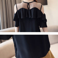 2023 Sexy Fashion Short Sleeve White Blouse Summer Women Blouses Chiffon Shirt Off Shoulder