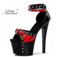 Gothic Sexy Fetish Exotic Dancer Platform Peep Toe Sandals 20cm Stripper Heels Models Show Catwalk Nightclub 17cm Retro Rivet