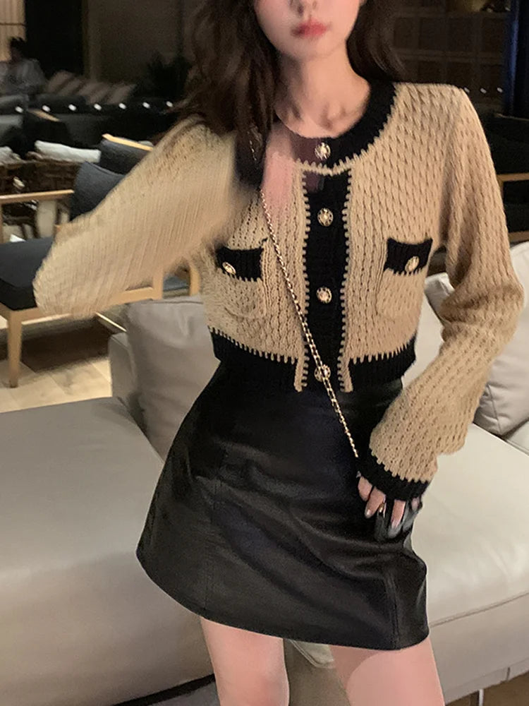 Casual Cardigan Women Long Sleeve Button Slim Y2k Crop Tops Office Lady Knitted Sweater Korean Fashion Clothing 2022 Autumn Chic