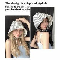 Striped UPF 50+ Sun Protection Bucket Hat, Lightweight Breathable Wide Brim UV Block Sun Hat Adjustable Chin Ties for Outdoor