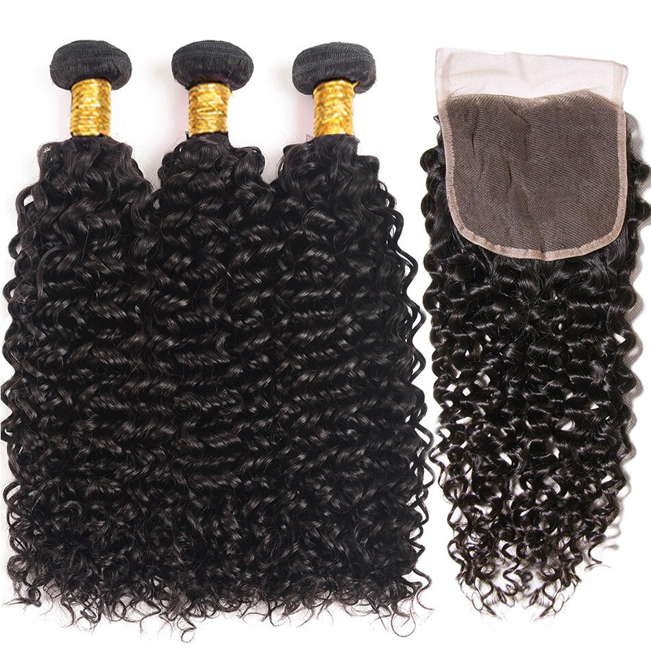 Brazillian Kinky Curly Hair Bundles With Closure Brazilian Hair Weave 3 Bundles with Closure Human Hair Extension capelli umani