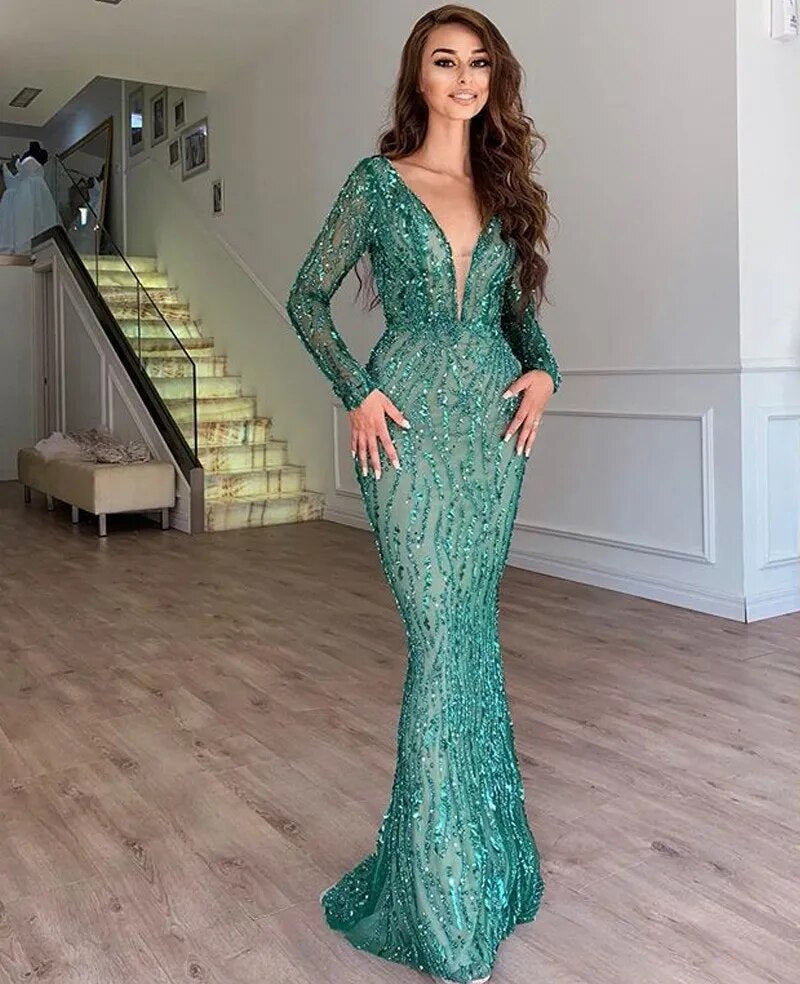 Sequin Evening Party Long Dress Women Autumn Winter 2022 Clothing Sexy V-neck Wedding Formal Dresses Slim Bridesmaid Vestidos