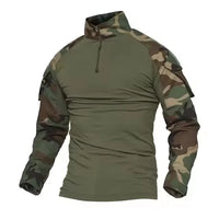 Men's Long Sleeve Combat Shirt Zipper Ripstop Cotton Tactical Shirts Navy Blue Camoufalge Airsoft T Shirts