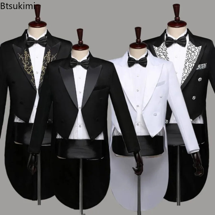 2025 Two Pieces Tailcoat Suit Men's Classic Lapel Tail Tuxedo Coats Pants Sets Men Wedding Groom Dress Up Stage Perform Costumes