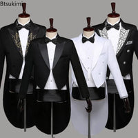 2025 Two Pieces Tailcoat Suit Men's Classic Lapel Tail Tuxedo Coats Pants Sets Men Wedding Groom Dress Up Stage Perform Costumes