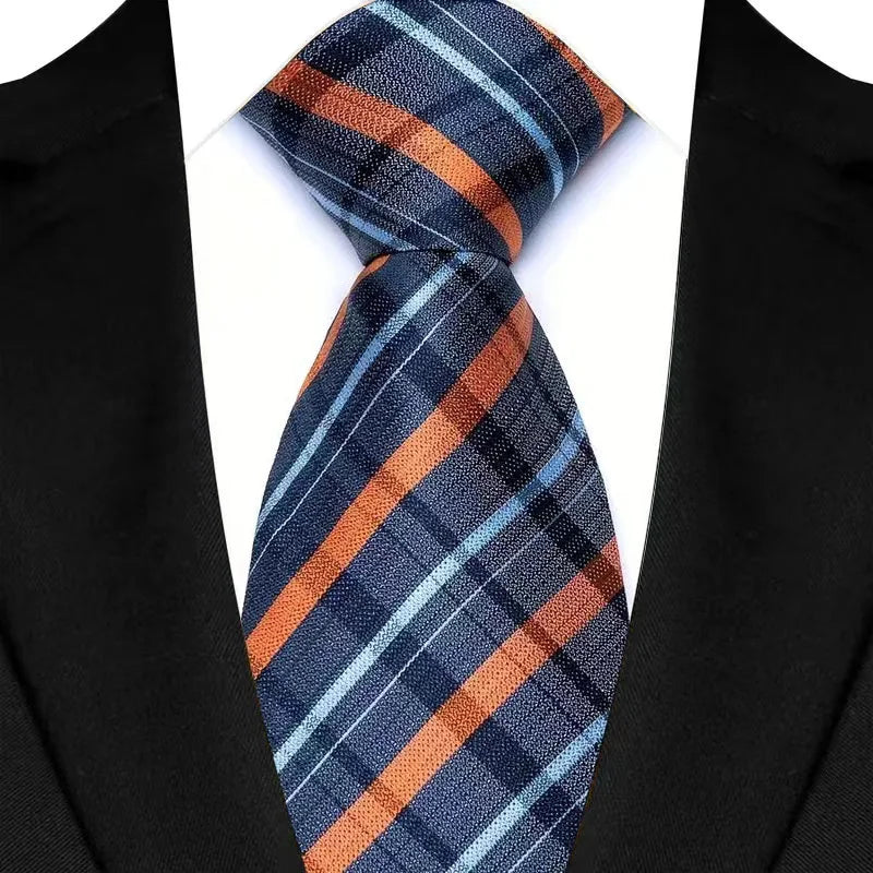 Luxury 8CM Mens Ties Plaid Checks Stripes Classic Business Necktie Jacquard Woven Neck ties For Men Groom Wedding Party Neckwear