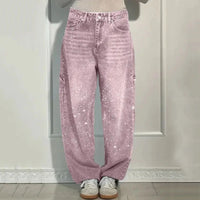 New Women Casual Hot Drilling Jeans Autumn Winter Cowboy Trousers High Waist Button Pockets Fashion Female Loose Straight Pants