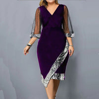 Women's Dress Sequin Mesh Long Sleeve Asymmetrical Hem Formal Occasion Dress Elegant Slim Fit V-Neck Luxury Summer Skinny 2023