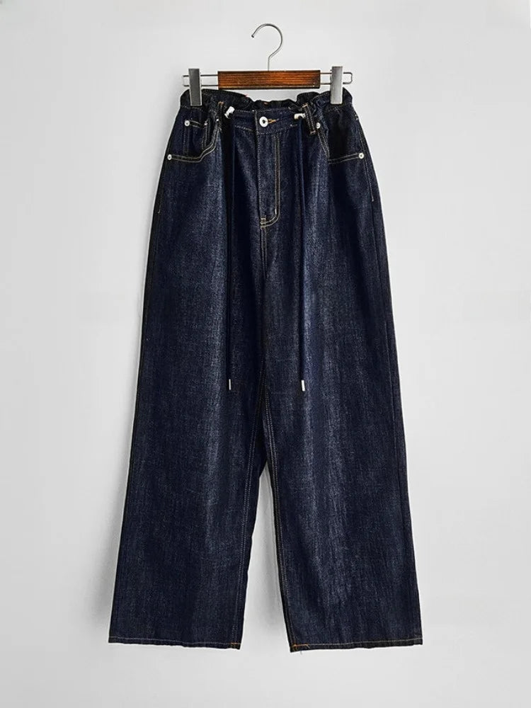 High Waist Dstring Loose Wide Leg Jeans for Women Faionable Versatile Long Pants Taller Women Spring Autumn Winter