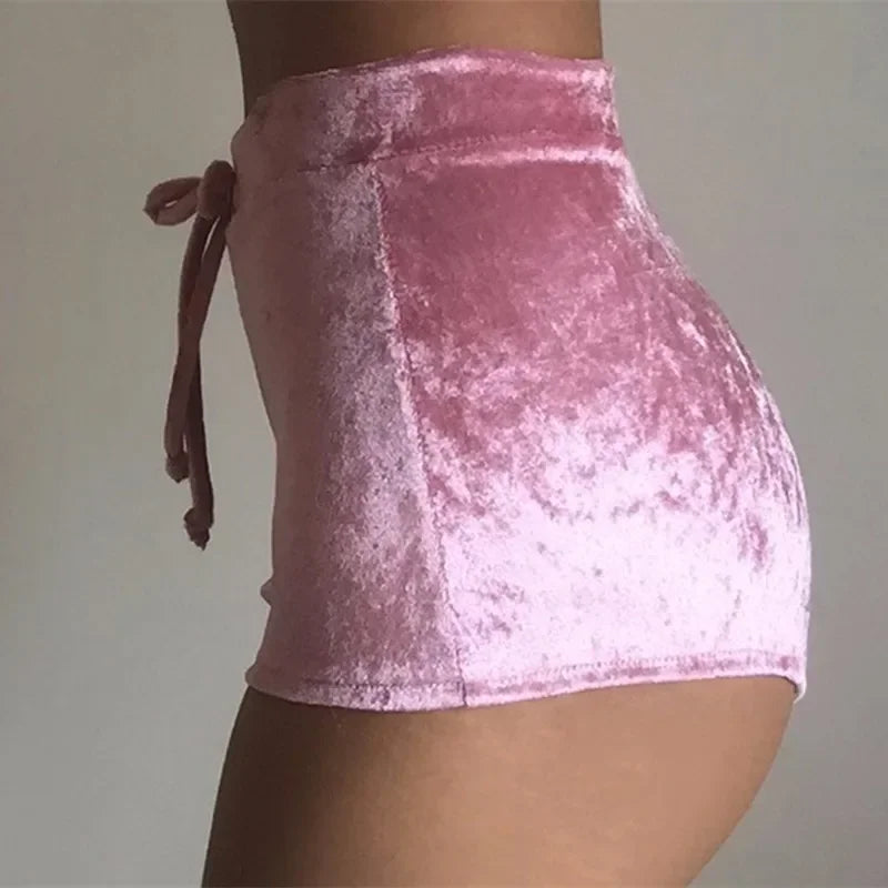 S-XL Women 2021 Fall Velvet Drawstring Solid Shorts Casual High Waist Winter Sexy Pink Skinny Booty Shorts Plus Size Feminino