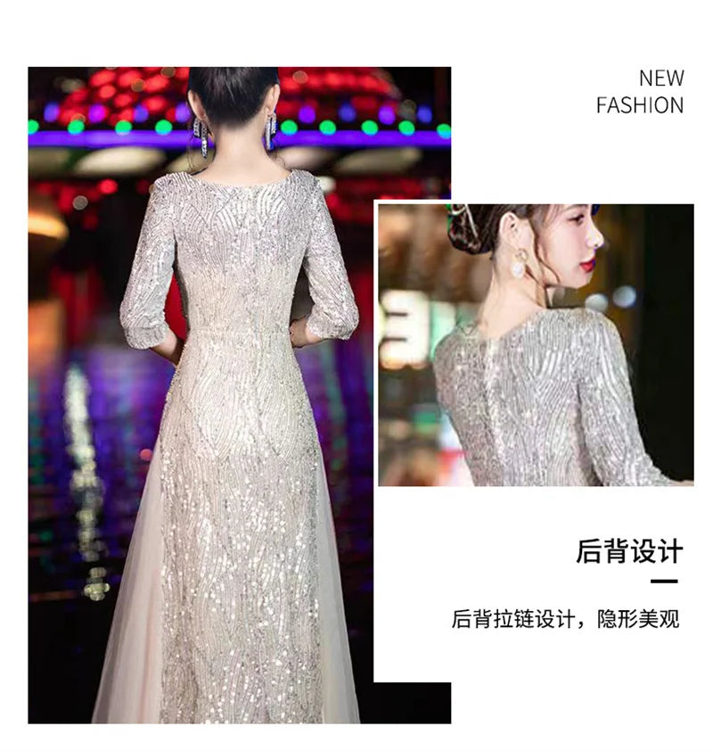 Evening Gown High-end Banquet Niche Light Luxury Host Steel Companion Conductor Choir Performance Costume Women's Long Dress WLF