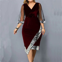 Women's Dress Sequin Mesh Long Sleeve Asymmetrical Hem Formal Occasion Dress Elegant Slim Fit V-Neck Luxury Summer Skinny 2023