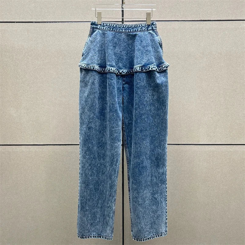 Women's jeans 2025 vintage washed waistband straight leg pants High quality pure cotton women's pants Denim pants y2k trousers