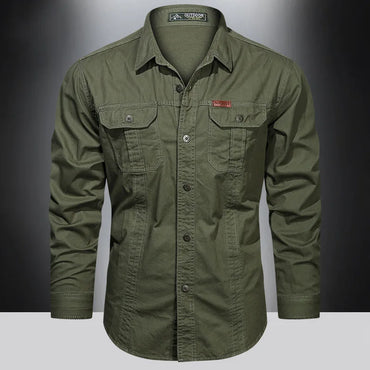2024 Spring Cotton Cargo Shirt for Men Long Sleeve Multi-Pocket Shirts Outdoor Casual Colthing High Quality Militar Overshirt