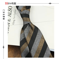 2024 New Brown Polyester Jacquard Men's Neckties 8CM Striped Dots Plaid Business Formal Neck Ties Wedding Party Suit Cravat Gift