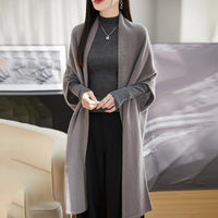Spring Women's 100% Wool Knitted Shawl Soft Warm Knitwear Long Cardigan Female Cloak Wraps Shoulder Neck Protect Poncho Dual Use