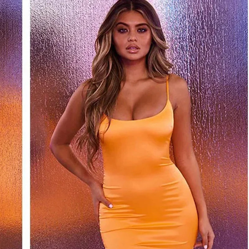 Women Bodycon Club Party Dresses Female Camisole Solid Color Hip dress Sheath Sundress Spaghetti Strap Mini Dress Summer