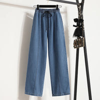 Women Jeans 2025 Summer New Arrivals High Waist Drawstring Loose Blue Jeans Pants Korean Style Casual Trousers Women Hot Sale