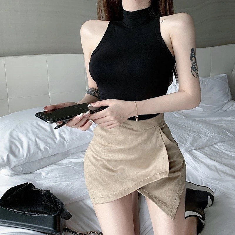 Sexy Tank Top Solid Halter Crop Tops Women Summer Camis Turtleneck Camisole Fashion Casual Tube Female Sleeveless Cropped Vest