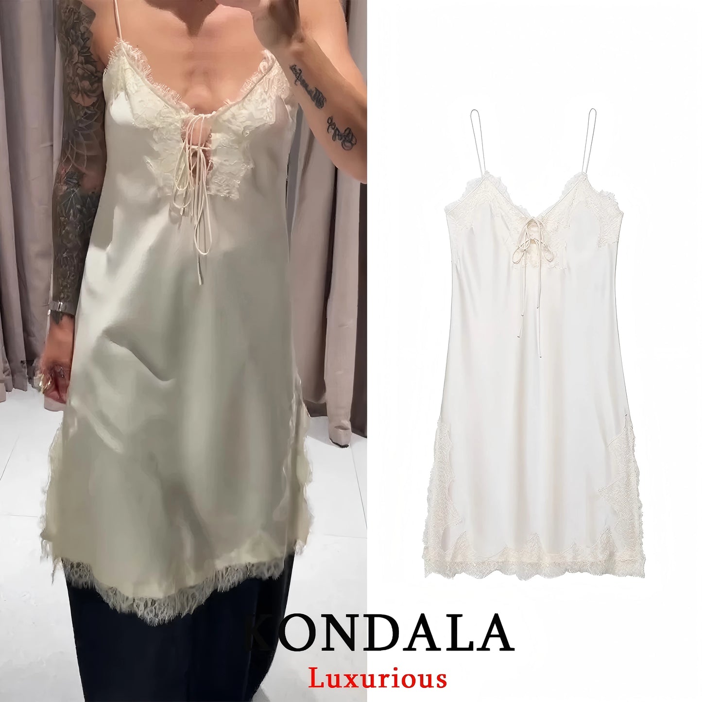 KONDALA Sexy Chic Black Lace Cami Tops Women V Neck Patchwork Sleeveless Y2K Girl Top Fashion 2025 Summer Fall Holiday Beach Top